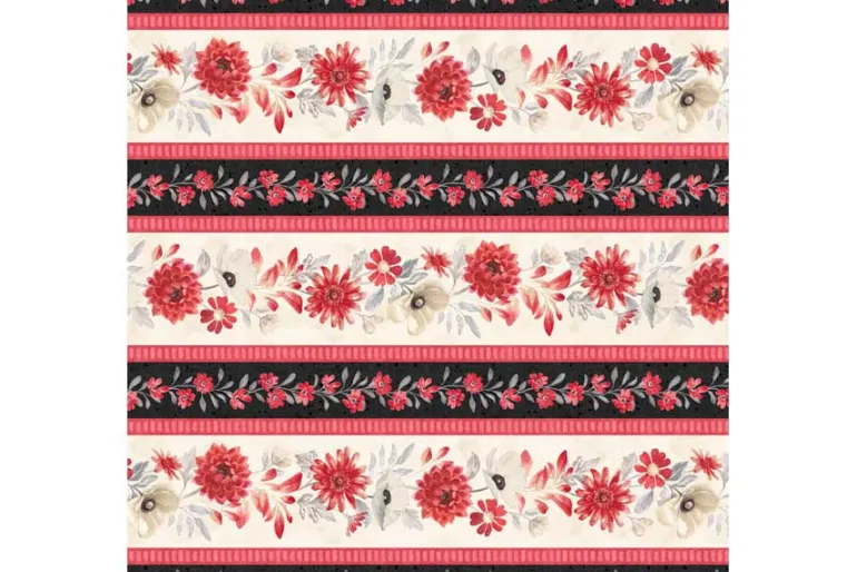 Scarlet Dreams Floral Packed Floral in Red, Gray and White