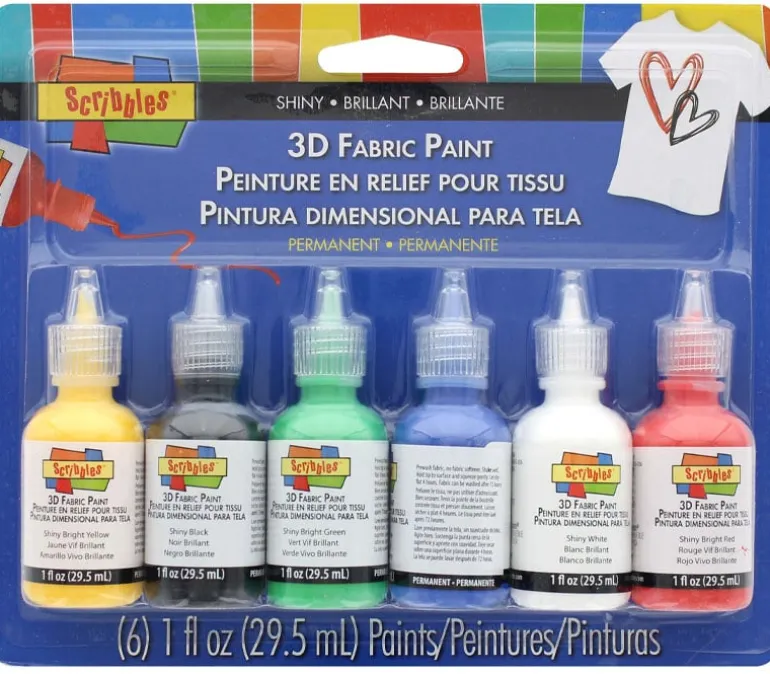 Scribbles 3-D Fabric Paint Set – Shiny – 6 Piece