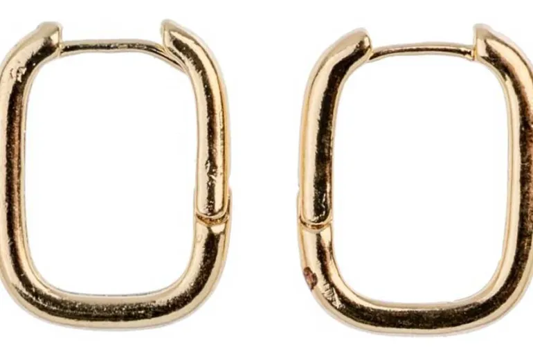 Silver Rectangular Huggie Hoop Earrings, 15×19.5mm, 4 Pieces