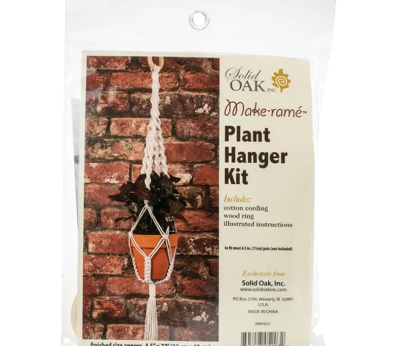 Solid Oak 4 Twists Macrame Plant Hanger Kit, #MWH022