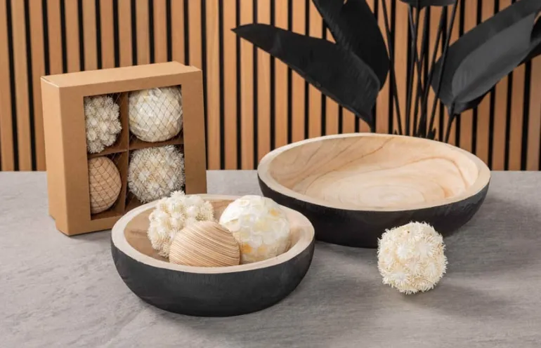 SPC Natural and Black Wooden Round Bowl – Large