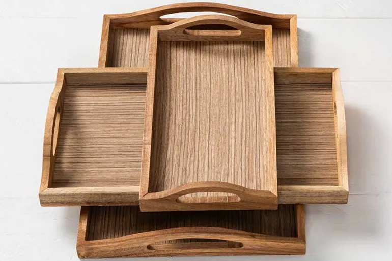 SPC Rectangle Wooden Tray with Handles – 9-inch