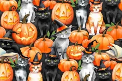 Spooky Tails Cats tossed on Orange
