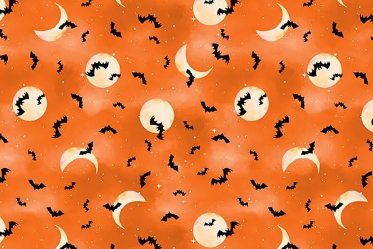 Spooky Tails Scenic Cats, Pumpkins and Houses on Orange
