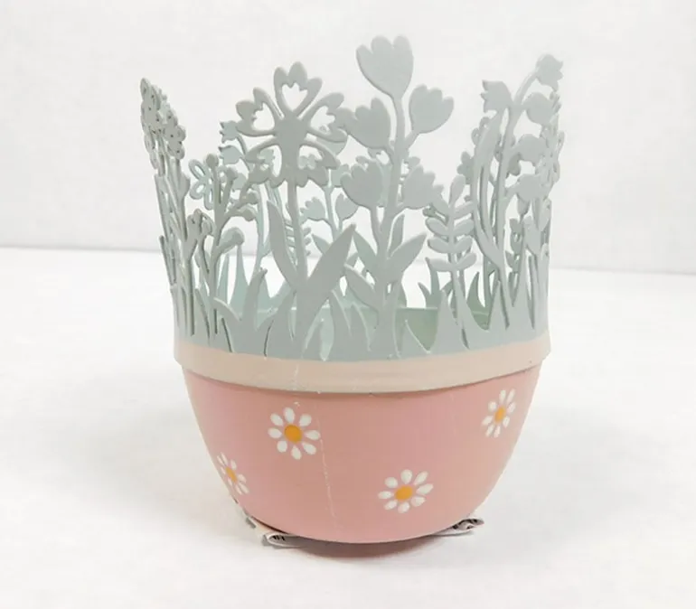 Spring Flowers Metal Votive Candle Holder – 3-1/2-inch
