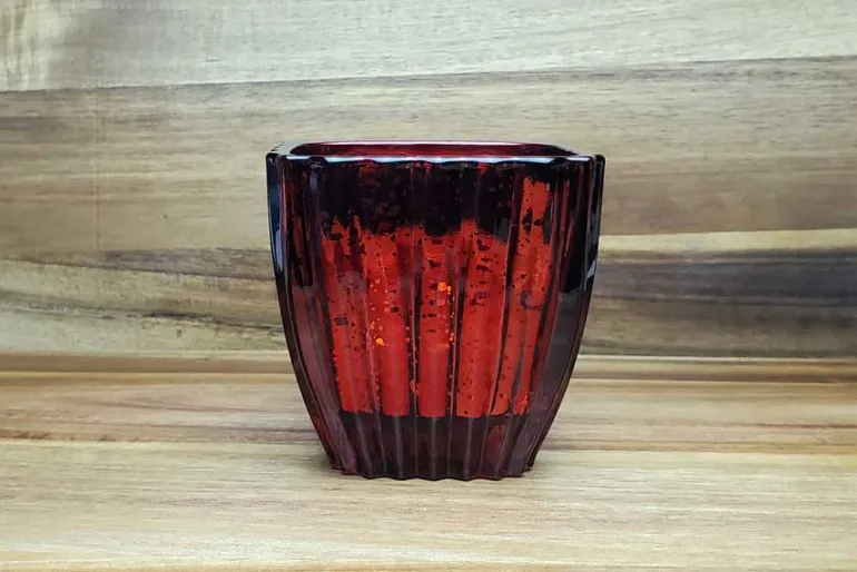 Square Ribbed Mercury-Style Glass Candle Holder – Red