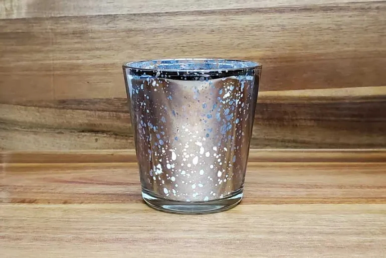 Square Ribbed Mercury-Style Glass Candle Holder – Amber