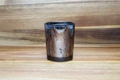 Square Ribbed Mercury-Style Glass Candle Holder – Amber