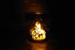 Square Ribbed Mercury-Style Glass Candle Holder – Amber