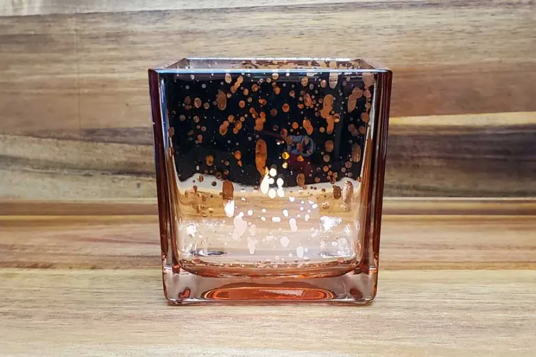 Square Ribbed Mercury-Style Glass Candle Holder – Amber