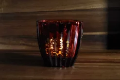 Square Ribbed Mercury-Style Glass Candle Holder – Amber