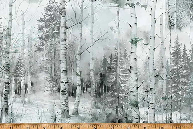 Stag and Stone Forest of Birches Foggy Grey Scenic