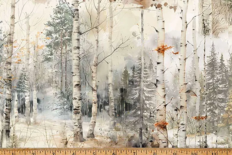 Stag and Stone Forest of Birches Beige Scenic