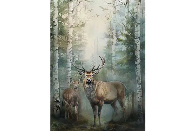 Stag and Stone Stag and Doe Fabric Panel, 30.25-in by 42.25-in