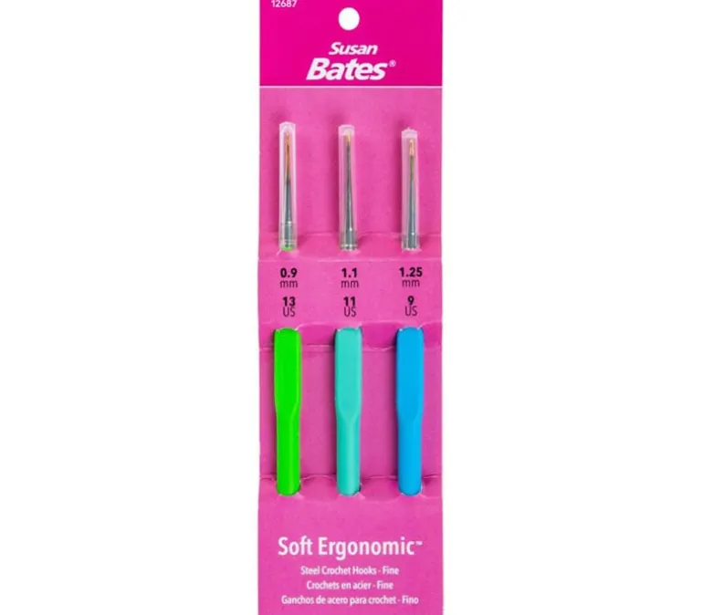 Steelite Soft Ergonomic Steel Crochet Hook Set of 3: 0.9mm, 1.1mm, 1.25mm. #12687