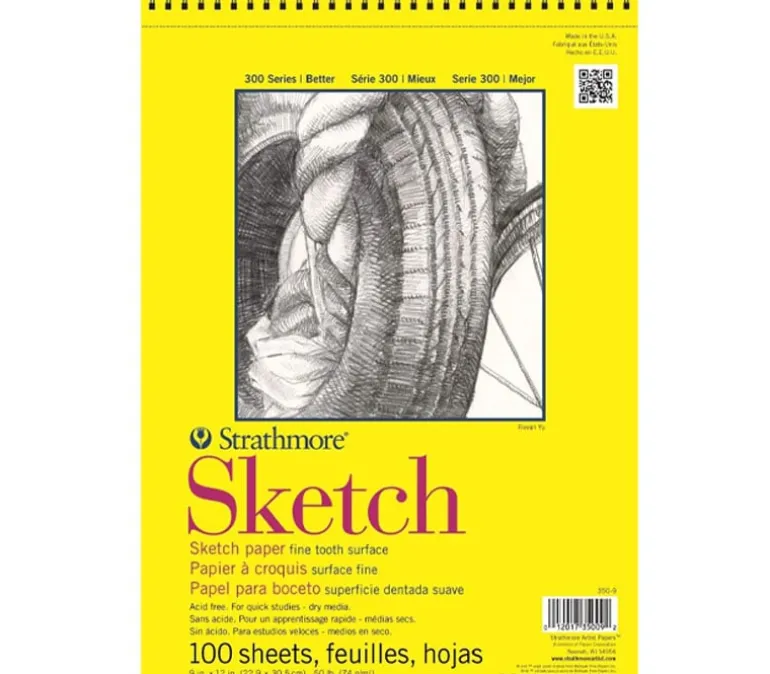 Strathmore 300 Series 50# Sketch Pad – 9-inch x 12-inch – Spiral Bound – 100 Sheets