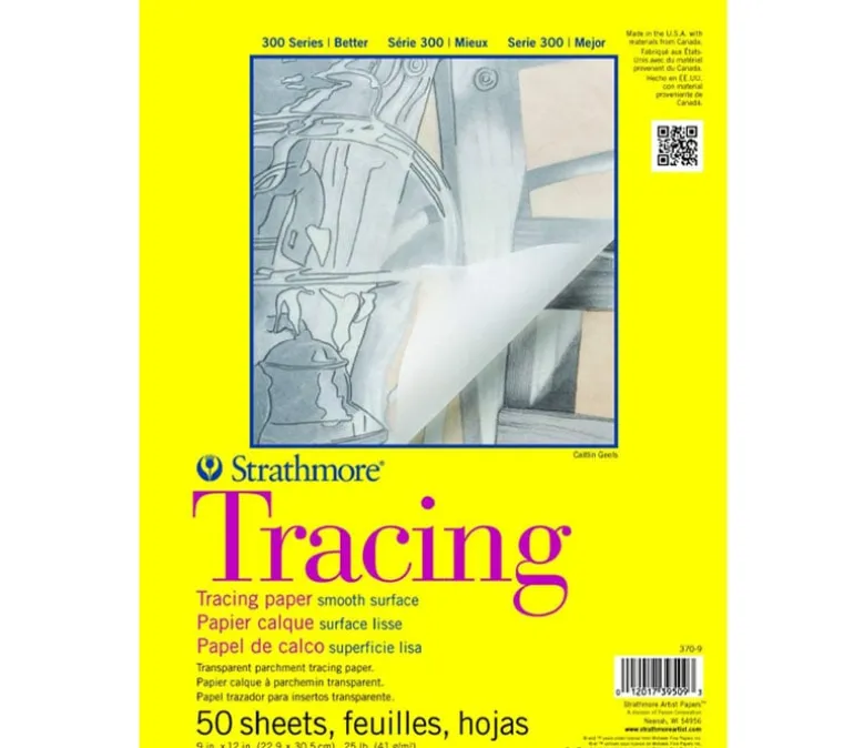 Strathmore 300 Series 25# Tracing Pad – 9-inch x 12-inch – Tape Bound – 50 Sheets