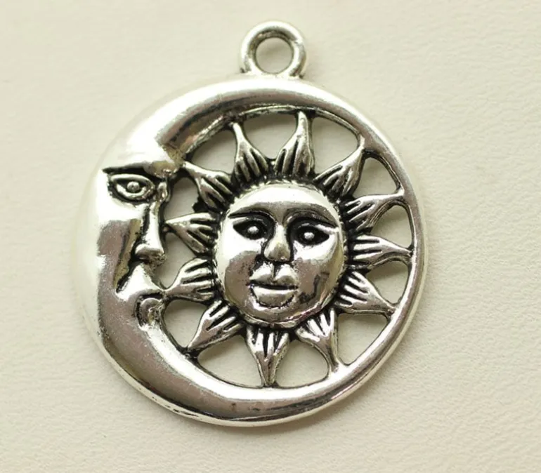Sun And Moon Pendant- Antique Silver Plated
