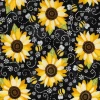 Sunflowers and Bees Allover on Chalkboard Black