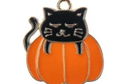 Sweet & Petite Cat in Pumpkin Charms, 22×20.5mm, 6 Count