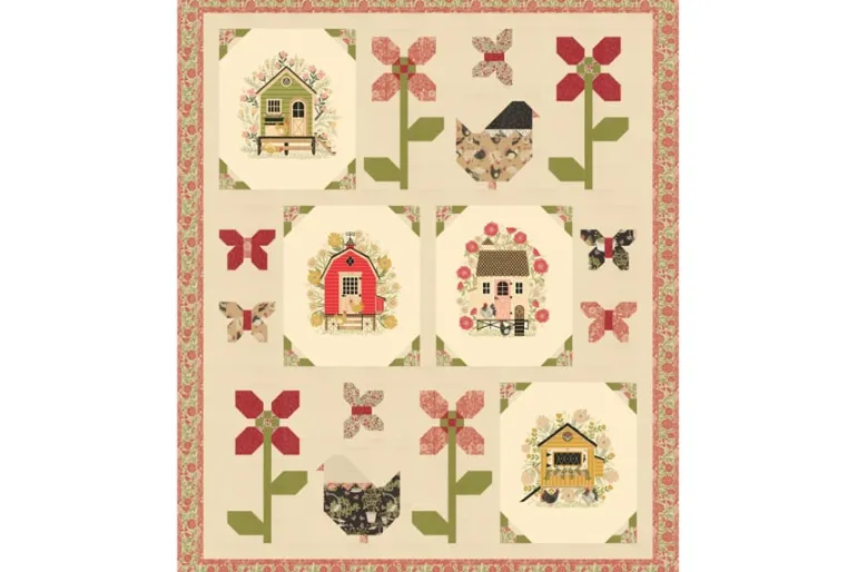 The Henhouse Hens on Holiday Quilt Top Kit with Pattern & Binding