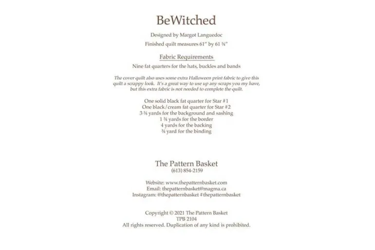 The Pattern Basket Bewitched Hats Quilt Sewing Pattern #TPB2104