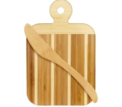 Totally Bamboo Striped Paddle Serving and Cutting Board and Spread Knife Set