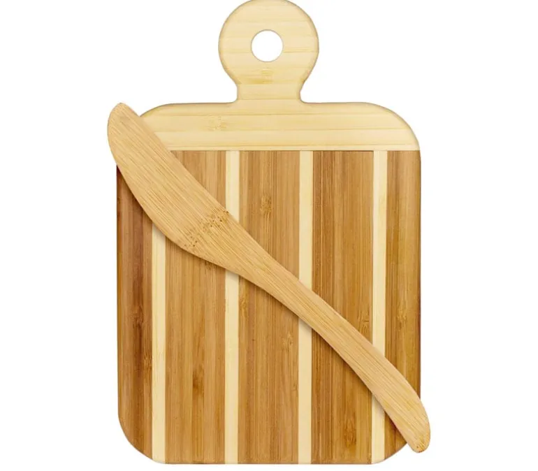Totally Bamboo Striped Paddle Serving and Cutting Board and Spread Knife Set