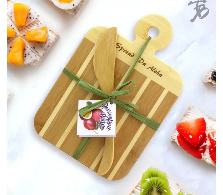 Totally Bamboo Striped Paddle Serving and Cutting Board and Spread Knife Set