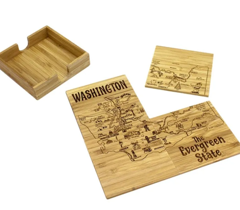Totally Bamboo Washington State Puzzle Coaster Set – 4-Piece Bamboo Coasters