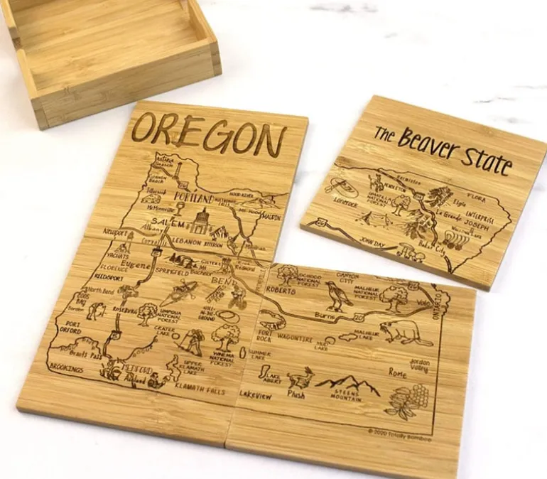 Totally Bamboo Washington State Puzzle Coaster Set – 4-Piece Bamboo Coasters