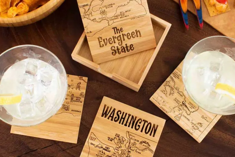 Totally Bamboo Washington State Puzzle Coaster Set – 4-Piece Bamboo Coasters