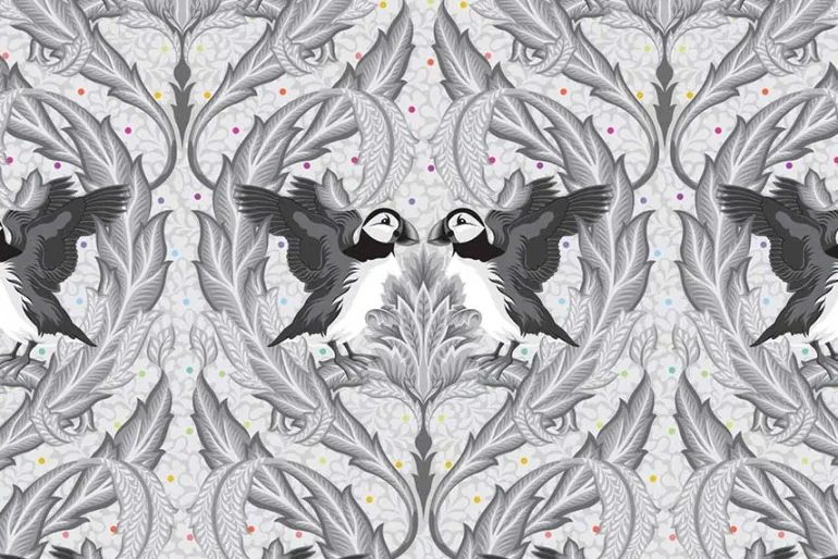 Tula Pink Graywork Wolf of Pink Street Fog