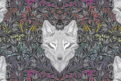 Tula Pink Graywork Wolf of Pink Street Fog