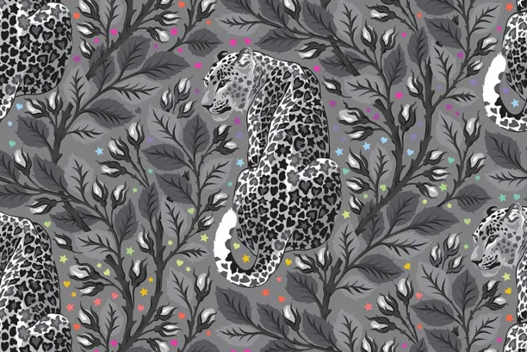 Tula Pink Graywork Wolf of Pink Street Carbon