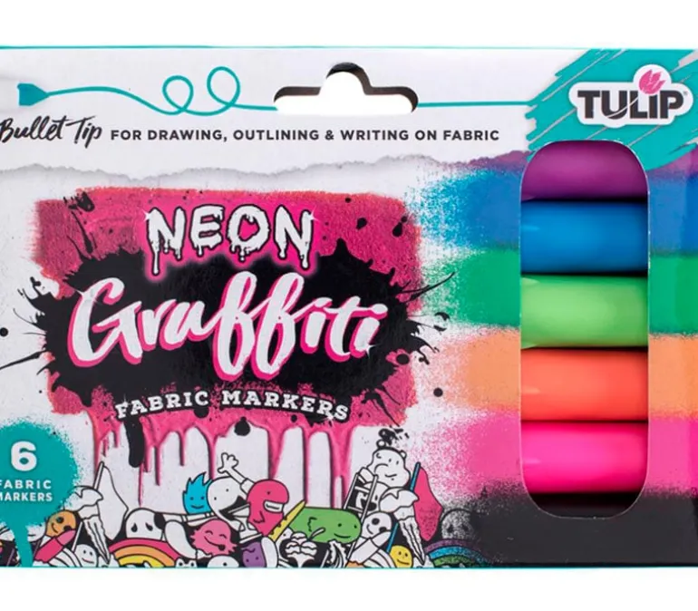 Tulip Graffiti Fabric Marker Set – 6 Piece – Neon Bullet Tip