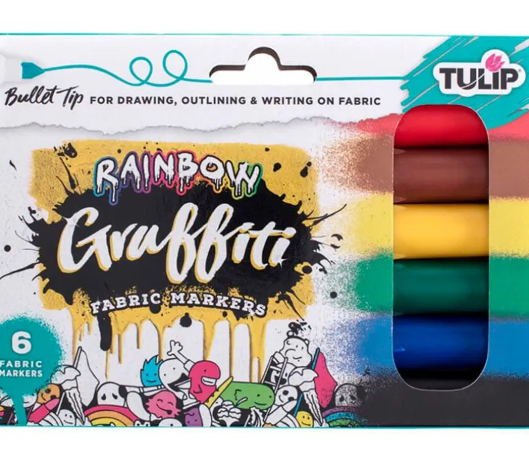 Tulip Graffiti Fabric Marker Set – 6 Piece – Rainbow Bullet Tip
