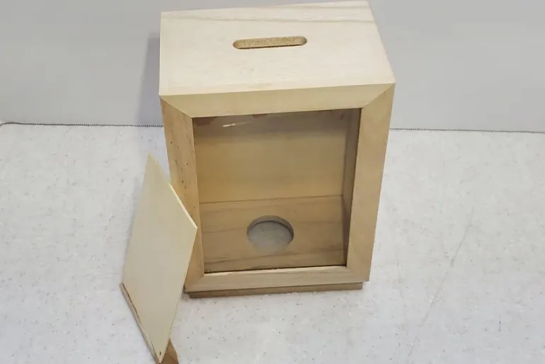 Unfinished Wood Bank Shadowbox with Sliding Bottom