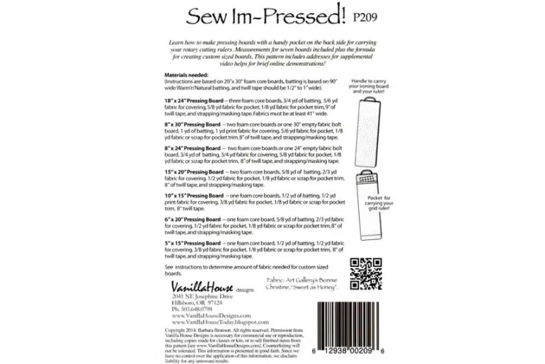 Vanilla House Sew-Im Pressed Sewing Pattern #VHD209