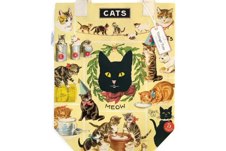 Vintage Cats Natural Cotton Zippered Pouch
