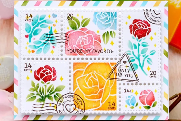 Waffle Flower Postage Collage Peony Stencil