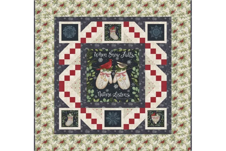 When Snow Falls Stocking Fabric Panel, 24-in by 44-in