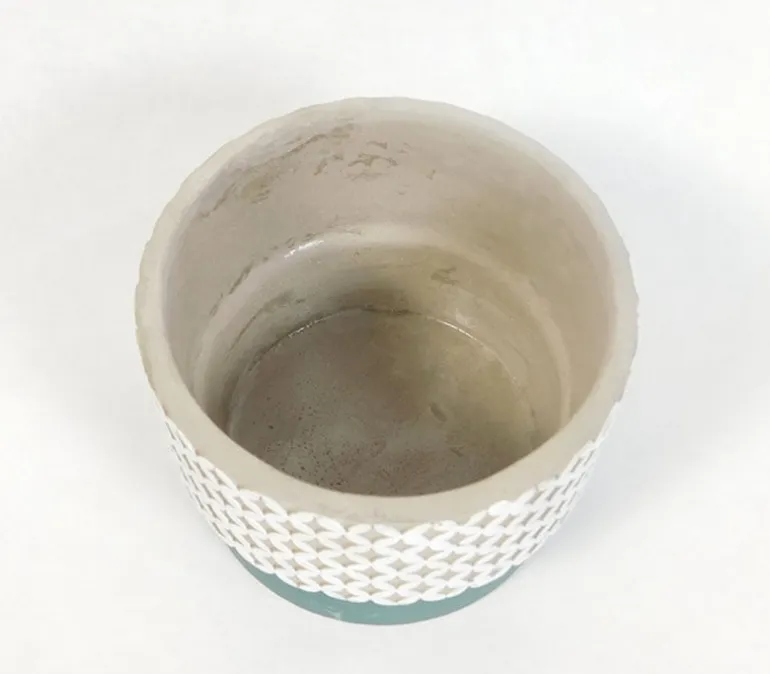 White and Green Diamond Pattern Plant Pot