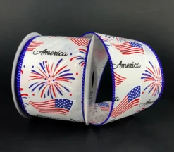 White Linen Red White Blue Glitter Stars Ribbon – 1.5-inch