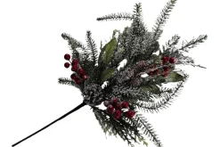 17″ White Poinsettia Needle Pine Bush