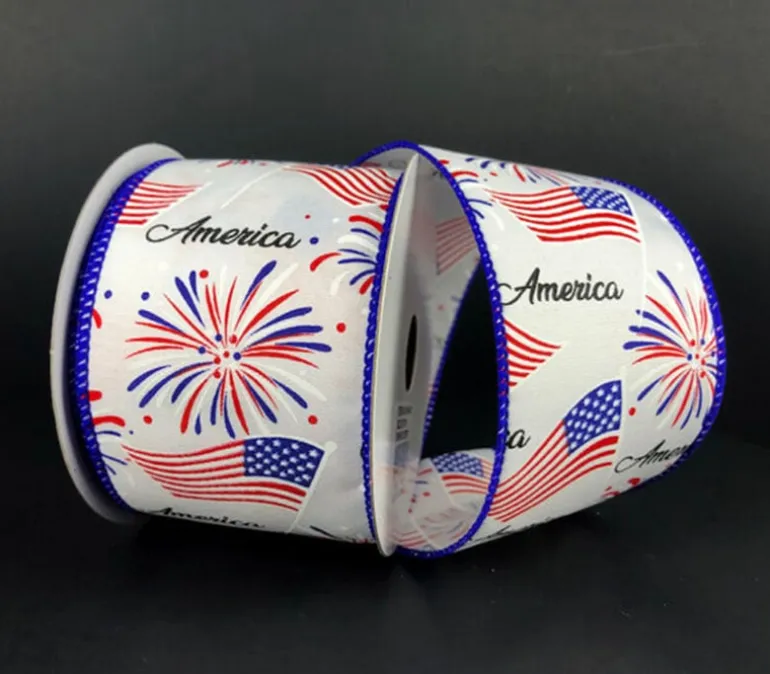 White Stencil Flag Fireworks Ribbon – 2.5-inch