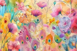 Wild Beauty Peacock Floral Panel 24-inches x 43-inches