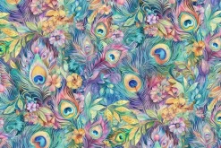 Wild Beauty Peacock Peek-a-boo Floral on Navy