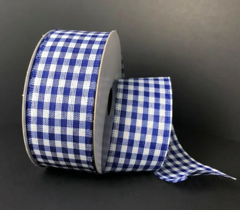 Wired Royal Blue and White Gingham Ribbon