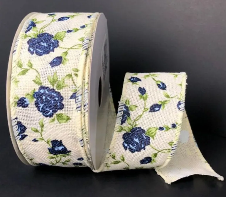 Wired Sand Canvas Blue Roses Ribbon